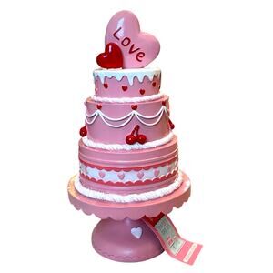Sweet Treats Valentine's Day 3-Tier Cake on Stand 13.5"  Pink Heart Decor NEW